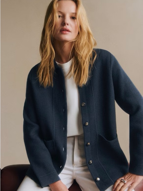 Sezane Sweaters - Sézane Navy Blue Will Button-Front Knit Jacket